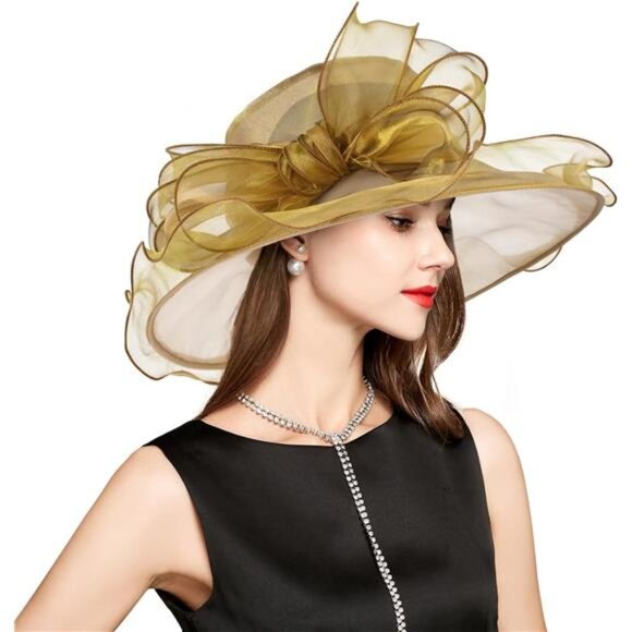 Derby Hats for Women, Classy Organza Sun Hat, Khaki
